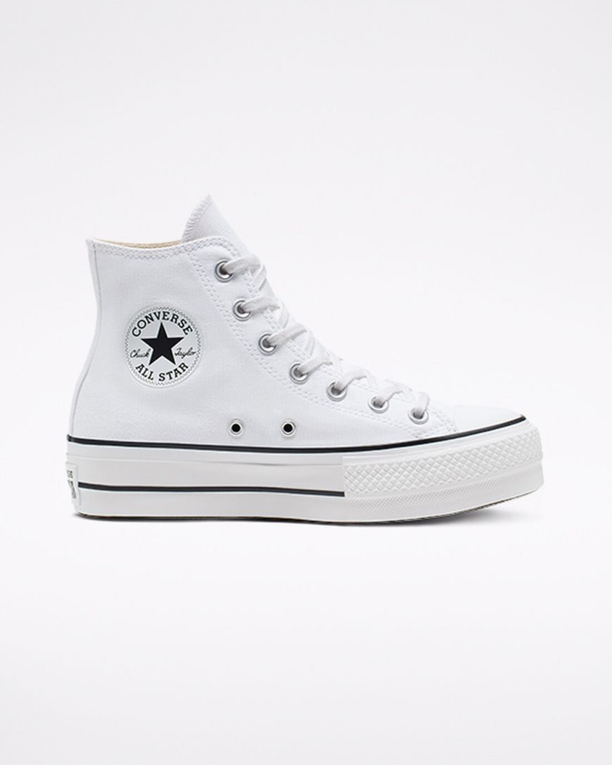 Pantofi Platforma Dama Converse Chuck Taylor All Star Lift Panza Inalti Albi Negrii Albi | RO AIK130176